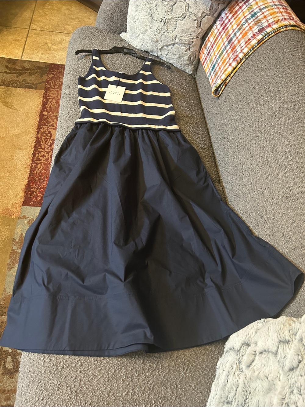 Tanya Taylor Navy/white/Cream Amber Striped Stretch-Cotton Sleeveless Midi Dress - Picture 10 of 13